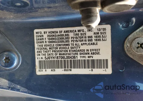 2006 Honda Element Ex from USA, damaged, VIN 5J6YH18706L004361